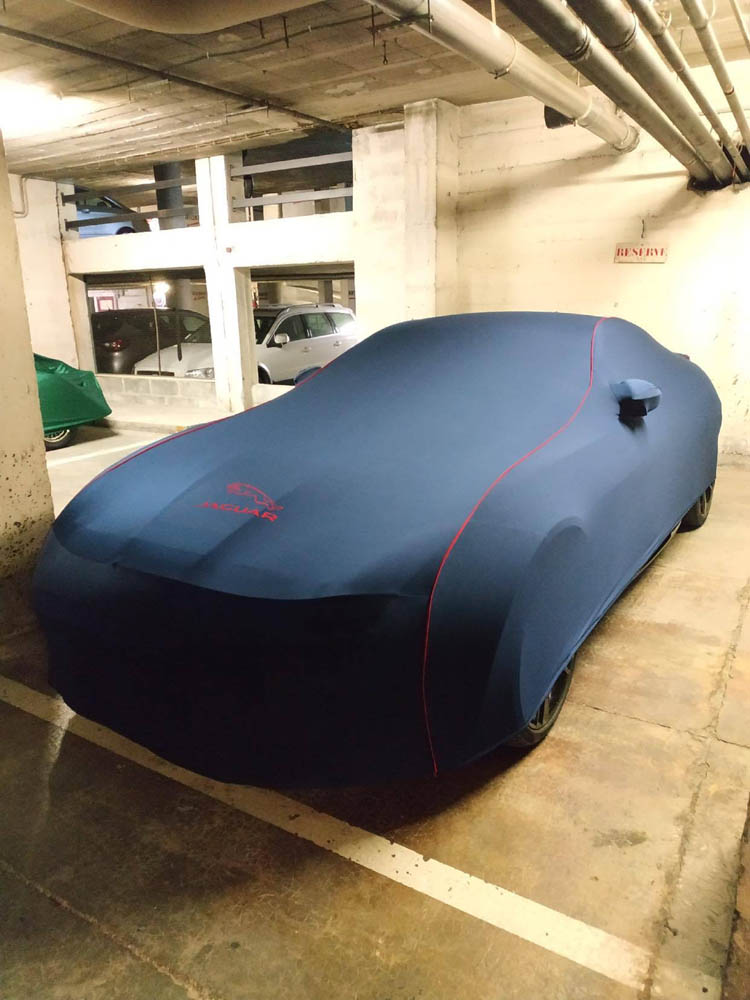 Bâche design spéciale adaptée à Jaguar X-Type 2001-2009 Blue with white  striping housse de voiture pour l'intérieur